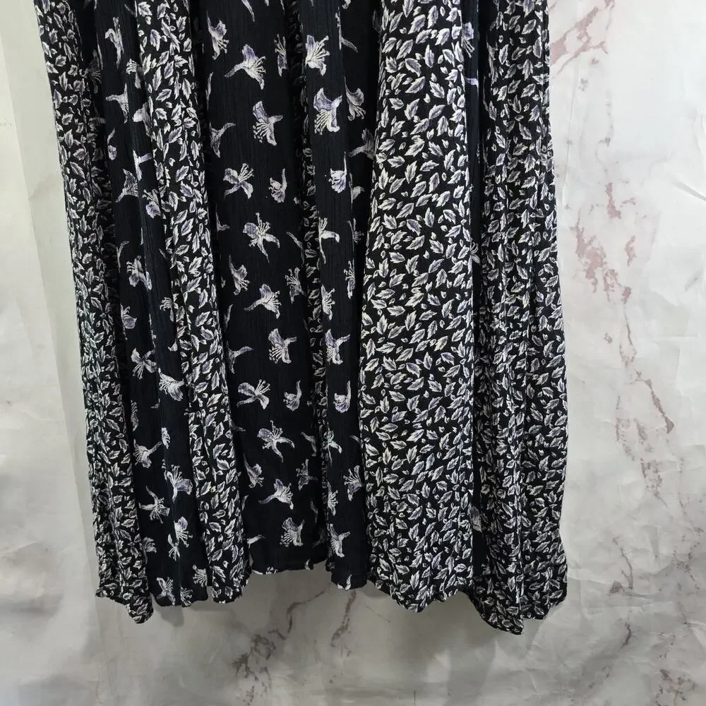 Vintage 90s Dress Womens Medium Black Blue Maxi Midi Floral Witchy Ditzy Micro - Picture 8 of 11